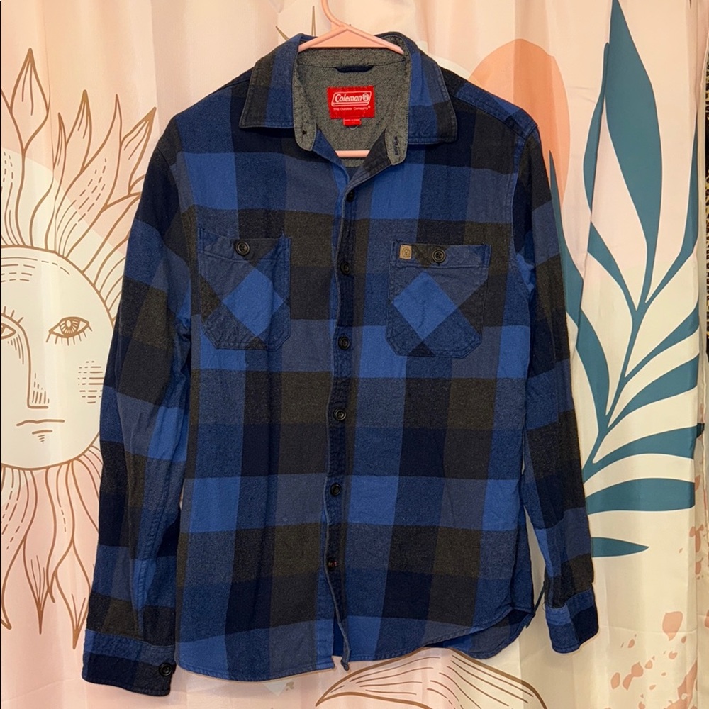 Coleman Blue and Black Plaid Flanel Button Down Shirt